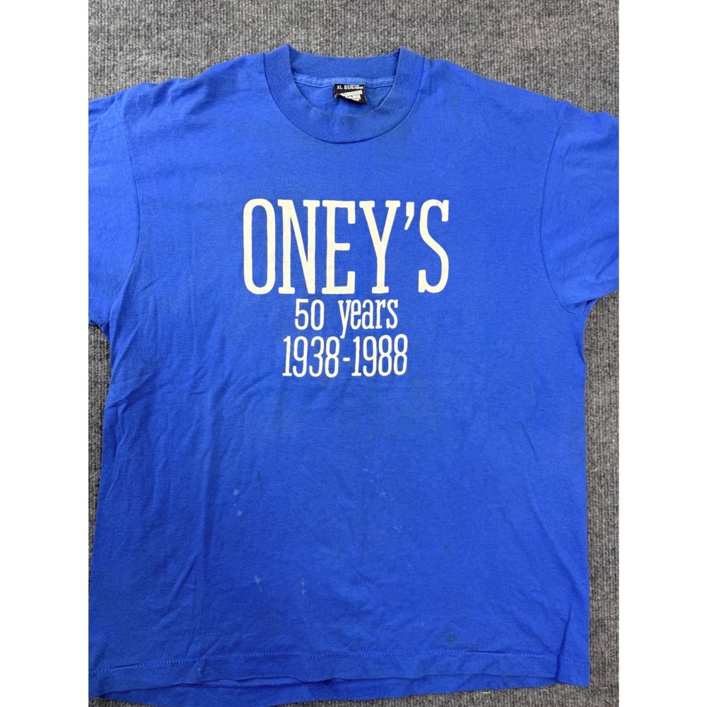 Vintage 80s Oneys 50 Years T Shirt XL Blue Screen Stars Best Made in USA Graphic